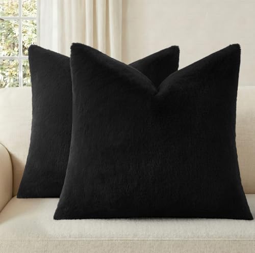 Pallene Black Faux Fur Throw Pillow Covers 18x18 (Set of 2)