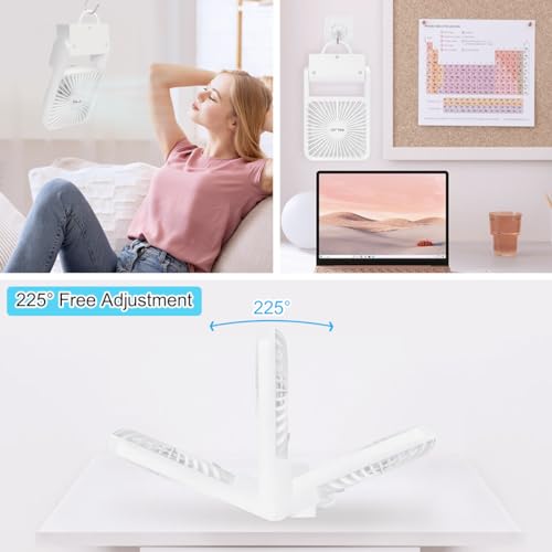 ELZO Travel Fan - Foldable Mini Desk Fan, Quiet Battery Operated, 3 Speeds, 225° Tilt, White