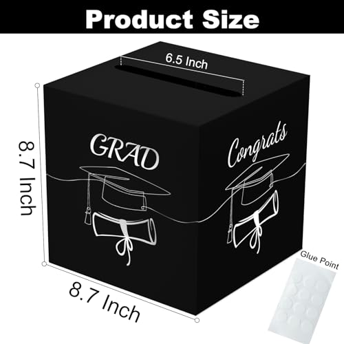 Graduation Card Box - Foldable Black & Silver Foil Design, 8.7"