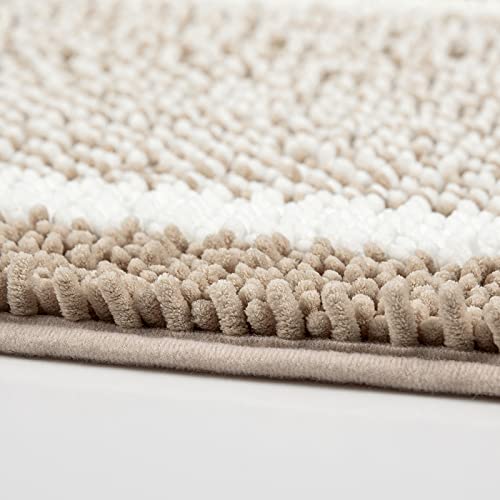 MILVOWOC Chenille Shaggy Bath Mat, 17x24 Inch, Non-Slip Khaki & White