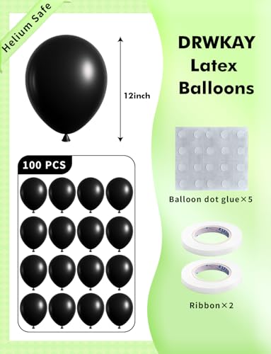 Black Matte Latex Balloons 12 Inch 100 Pack for Party Decor and Arches