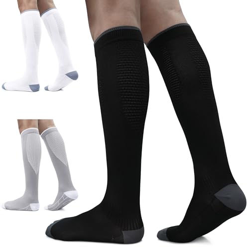 3 Pairs Compression Socks for Women and Men - 15-20mmHg Best Support for Athletic Running Cycling