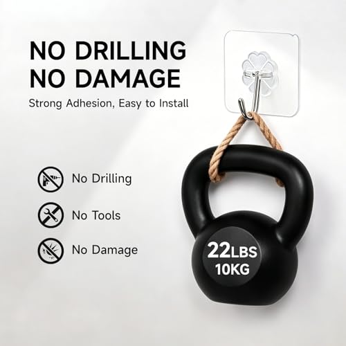 KISENG 16 Pack Crystal Clear Adhesive Hooks, Heavy Duty 22lb Wall Hangers