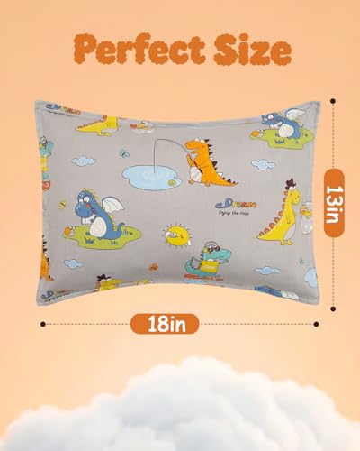 ALVABABY Toddler Pillowcases 13x18, Soft Cotton Dinosaur & Animal Print (2 Pack)