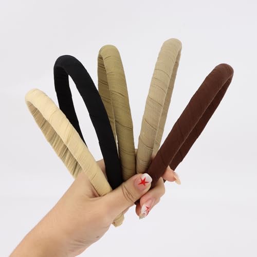 WHAVEL Thin Fabric Headbands for Women 5-Pack Non-Slip Hair Bands