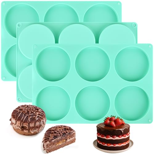 Wrbin 3-Pack Silicone Muffin Top Pans, 6-Cavity Non-Stick Round Baking Molds