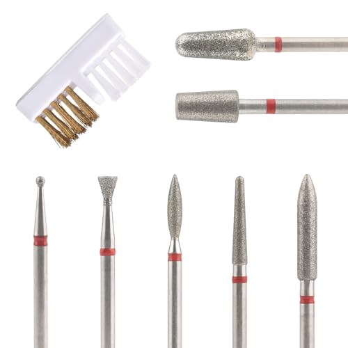 KAZIPOP 8-Piece Diamond Nail Drill Bits Set with Cleaning Brush 3/32"