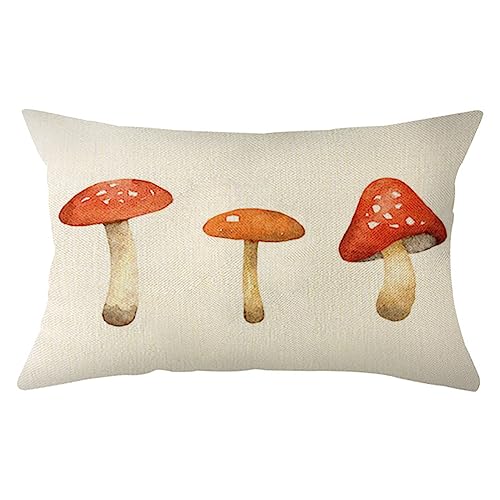 Watercolor Mushroom Throw Pillow Cover 12x20 Inch, Fall Harvest Decor