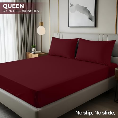 Utopia Bedding Queen Fitted Sheet, Ultra Soft Microfiber, 15" Deep Pocket, Burgundy