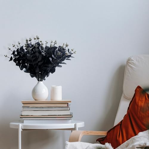 10 Pcs Black Artificial Eucalyptus Stems - Halloween Home Decor