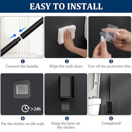 MUZHIYA Silicone Toilet Brush and Holder Set - Wall Mounted & Ventilated