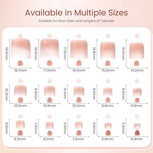 JODSONE French Gradient Brown Square Press On Toe Nails - 150 Pcs Soft Gel