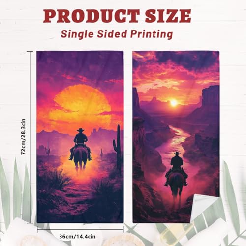 Wild West Hand Towels Set of 2, 28" x 14", Cowboy Cacti Design