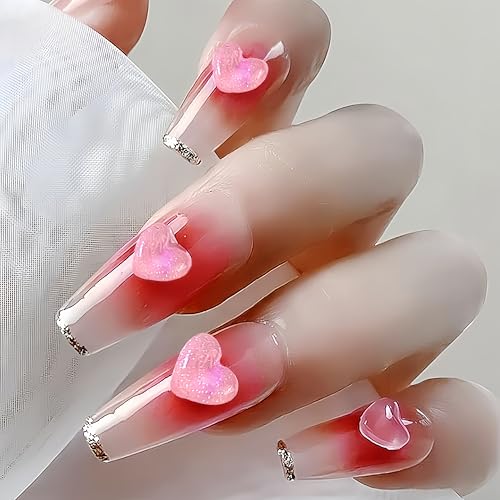 300Pcs Pink & White Heart Nail Charms - Jelly Resin Rhinestones