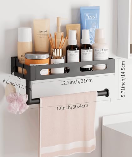 Wall Mount Paper Towel Holder with Shelf and Hooks - Matte Black