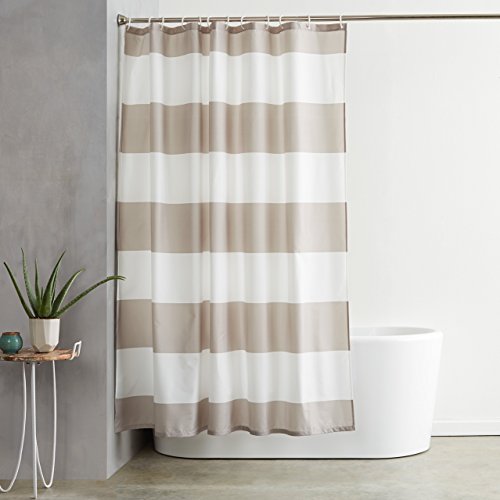Amazon Basics Water-Resistant Shower Curtain, 72x72, Light Brown & Beige
