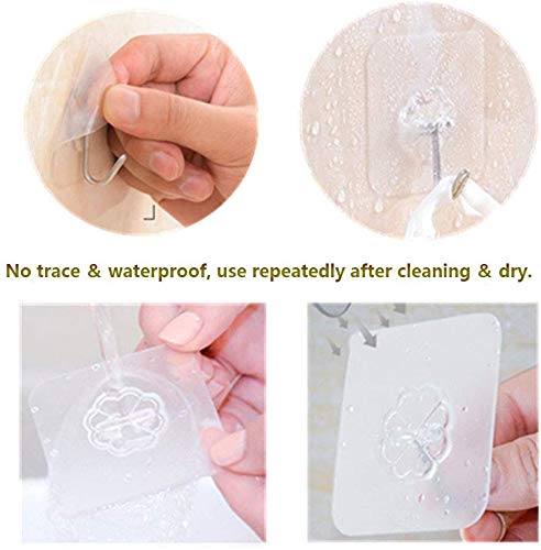 20 Pack Heavy Duty Transparent Adhesive Hooks - Waterproof & Reusable