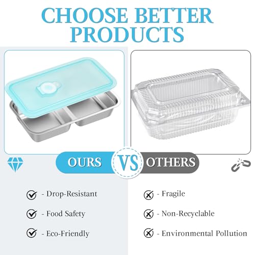2-Pack Stainless Steel Snack Containers with Lids & Forks - Blue