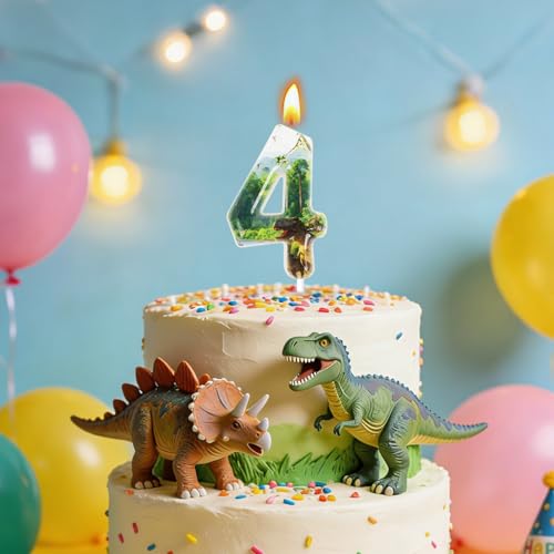 Dinosaur Birthday Candles - Green Number 4 Cake Topper