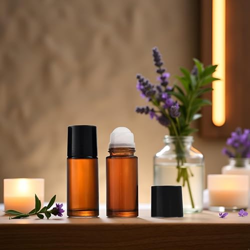 50ml Brown Glass Essential Oil Roller Bottles Refillable 2 Pack