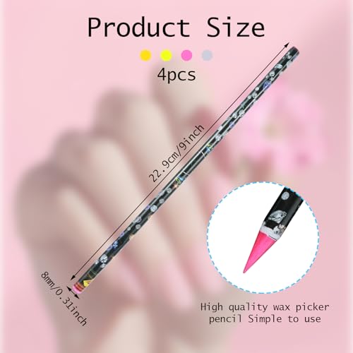 Prasacco 4 Pcs Rhinestone Picker Wax Pencil Set with Sharpener for Nail Art