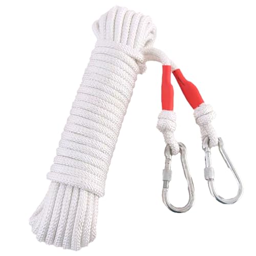 White 50ft Nylon Clothline with Steel Hooks for Hanging Bed & Laundry - High Strength