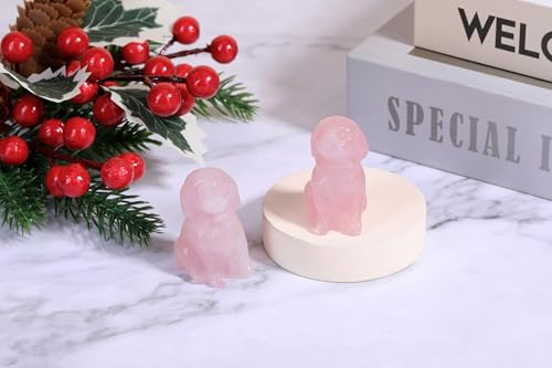 Pink Rose Quartz Dog Figurine | Crystal Dog Statue for Home Decor