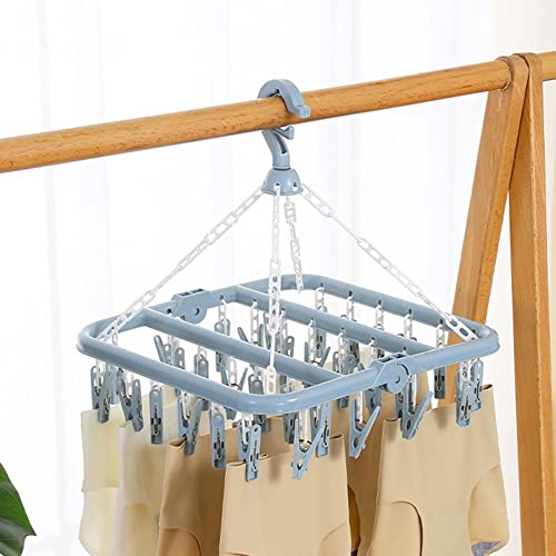 Folding Laundry Hanger with 32 Clips - Scandinavian Blue Drying Rack