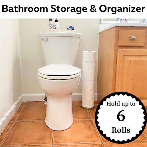 Evelots Free Standing Toilet Paper Holder Stand - Holds 6 Mega Rolls - 24.5 Inches Tall Stainless Steel