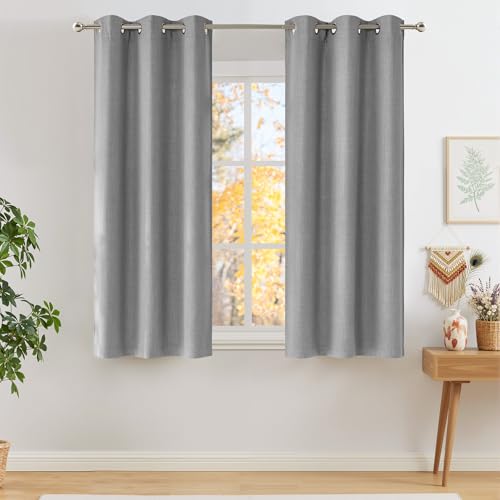 NICETOWN Light Grey Faux Linen Blackout Curtains - 63 Inch, 2 Panels