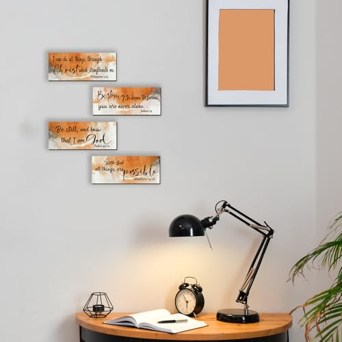 Burnt Orange Bible Verse Wall Art Set - 4 Rustic Decor Pieces