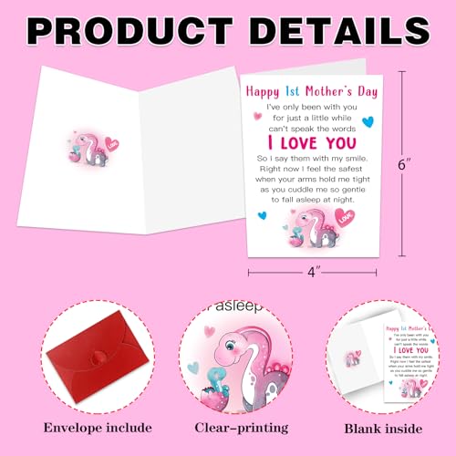 Happy 1st Mother's Day Card for New Mom - Cute Dinosaur Design