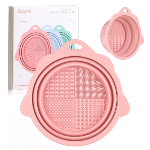 Foldable Silicone Makeup Brush Cleaner Bowl - Pink Travel Scrubber