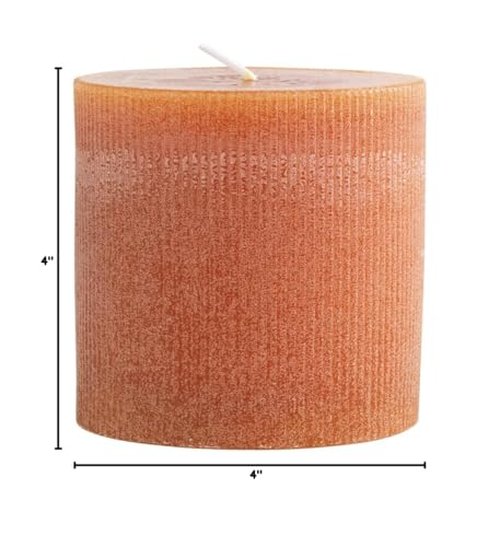 Creative Co-Op Unscented Pleated Pillar Candle in Powder Finish, Acorn Orange
