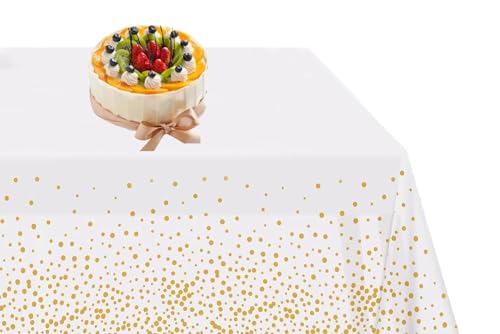 Disposable Plastic Tablecloth 2-Pack White and Gold Rectangle 54x108