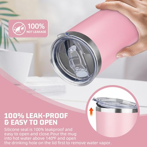 20 oz Pink Stainless Steel Insulated Tumbler with Lids & Straws