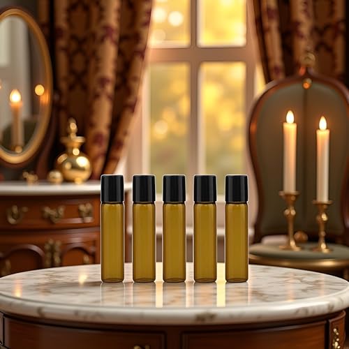 5ml Brown Glass Roll-On Bottles for Essential Oils - 5 Pack Refillable
