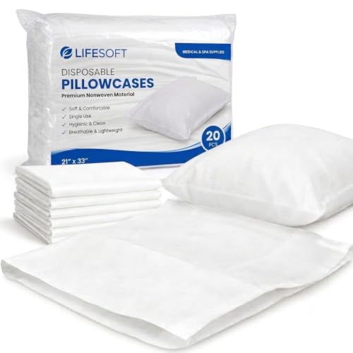 LIFESOFT Disposable Pillowcases, 20-Pack White Single-Use Envelope Closure