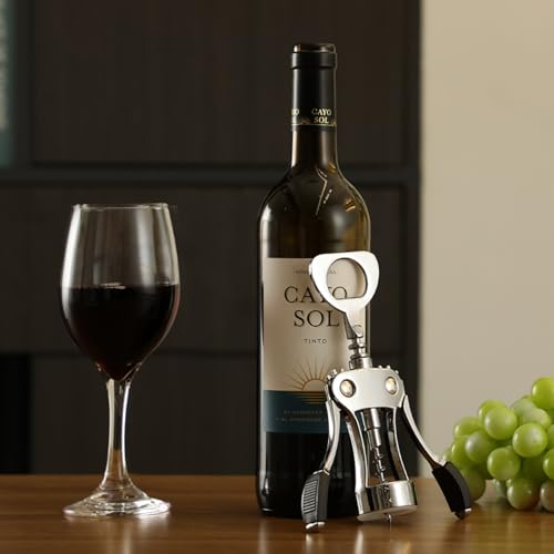 KORCCI Wing Corkscrew Wine Opener Set - Ash Silver with Stopper & Foil Cutter