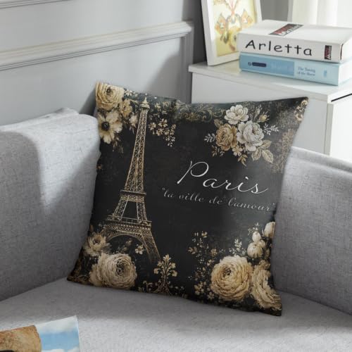 Emvency Eiffel Tower Throw Pillow Cover 20x20 Inch, Soft Velvet Case