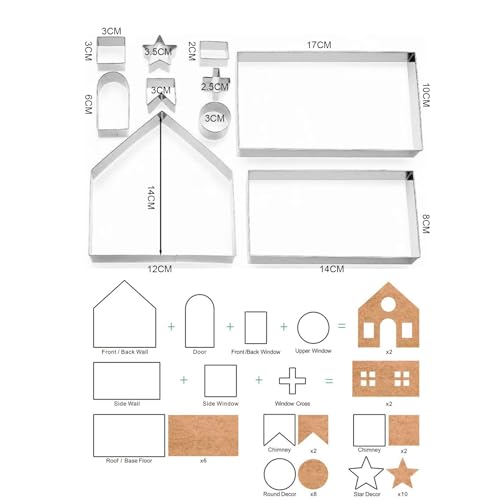10-Piece Christmas Cookie Cutter Set for 3D Gingerbread Houses