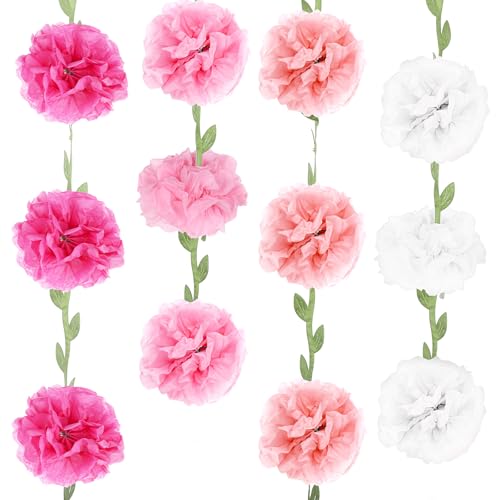 2PCS Pink Tissue Paper Pom Poms Garland for Parties & Events