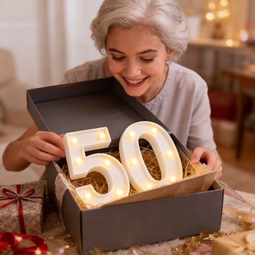 50th Birthday LED Marquee Number Lights - 8.66 Inch Light Up 50 Sign