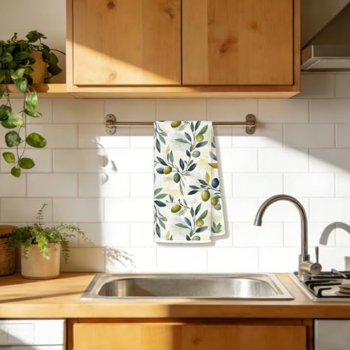 Mediterranean Olive Green Kitchen Towel 16x24 in - Plants Towel I Design