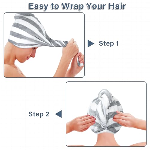 YiRayon Microfiber Hair Towel Wrap 2pcs - Super Absorbent Turban for Curly Long Hair