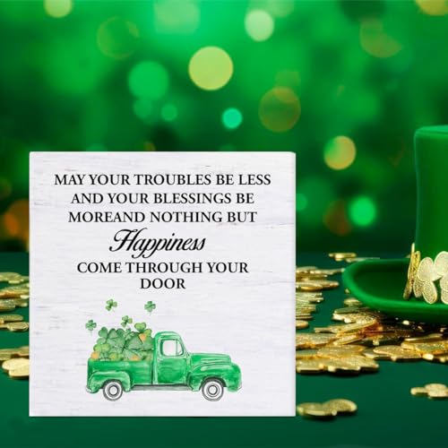 St. Patrick's Day Decorative Box Sign - 5x5 Wood Shamrock Decor