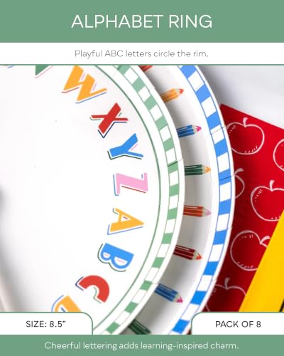 Colorful Alphabet Dessert Plates - 8 Pack, 8.5 Inch | Perfect for Classroom & School Events