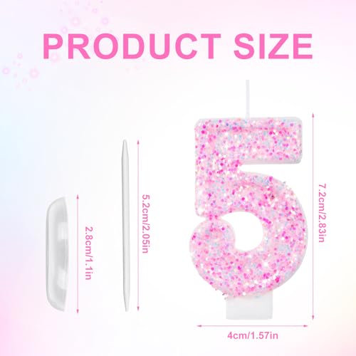 Pink Number 5 Birthday Candle Shimmering Cake Topper Decoration