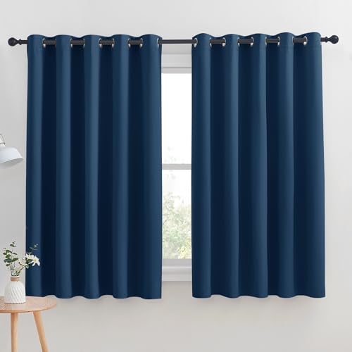 NICETOWN Dark Blue 70x63 Inch Blackout Curtains Set of 2 - Thermal Insulated Room Darkening Drapes for Bedroom