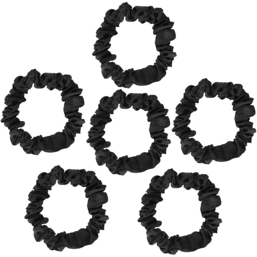 Tucnoeu Black Silk Hair Scrunchies 6pcs - Satin No-Damage Hair Ties